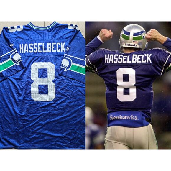 Matt HASSELBECK #8 2001 Seattle Seahawks PUMA jersey 48 L blue NFL vtg - Picture 1 of 12
